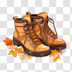 Autumn Boots - Hiking Boots Surrounded By Autumn Leaves Transparent PNG