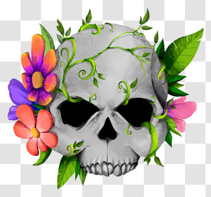 Halloween Skull Flowers - Floral Skull With Vines And Flowers Transparent PNG