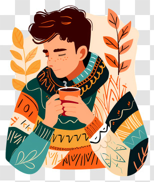 Man Holding Coffee Cup - Man Drinking Coffee In Sweater Transparent PNG