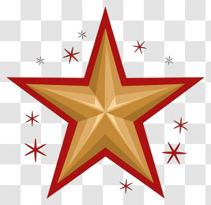 Cartoon - Golden Star With Red Border And Decorative Sparks Transparent PNG
