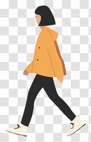 Woman In Yellow Coat - Woman In Yellow Coat Walking Illustration Transparent PNG