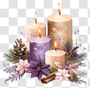 Christmas Candles - Festive Christmas Candle Decoration With Floral Elements Transparent PNG