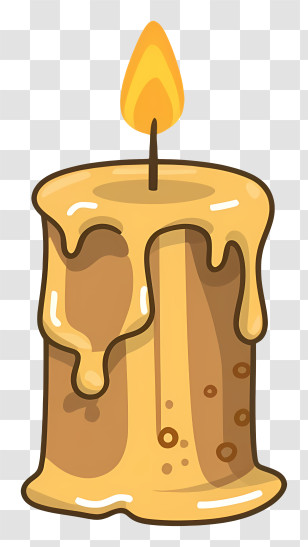 Cartoon - Golden Melting Candle With Flame Transparent PNG