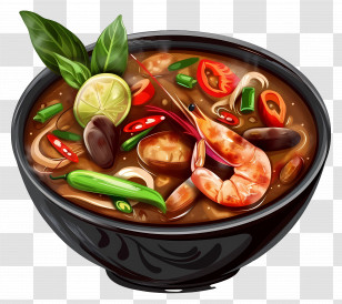 Thai Food - Delicious Bowl Of Seafood Soup With Veggies Transparent PNG