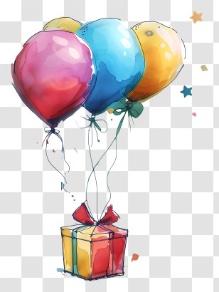 Birthday Wish - Colorful Balloons With Gift Box Transparent PNG