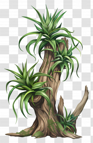 Tillandsia Air Plant - Tree Stump With Green Plants Transparent PNG