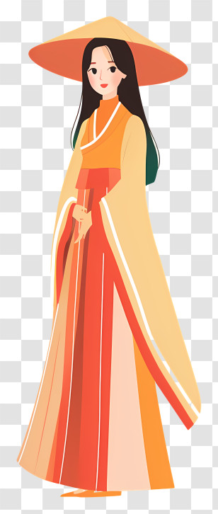 Ao Dai - Woman In Traditional East Asian Clothing And Hat Illustration Transparent PNG