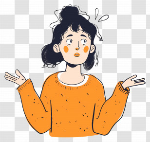Confused Woman - Cartoon Woman Shrugging In An Orange Sweater For Confusion Illustration Transparent PNG