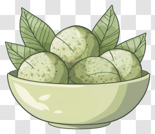 Laddu - Artistic Bowl Of Green Fruits With Leaves Transparent PNG