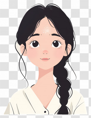 Korean Woman - Illustration Of Girl With Braided Hair Transparent PNG