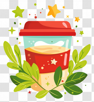 Eco Cup - Colorful Coffee Cup With Nature And Stars Design Transparent PNG