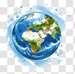 World Water Day - Artistic Illustration Of Earth Surrounded By Water Splash Transparent PNG