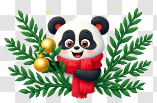 Panda Decorating Christmas Tree - Festive Panda With Ornaments Transparent PNG