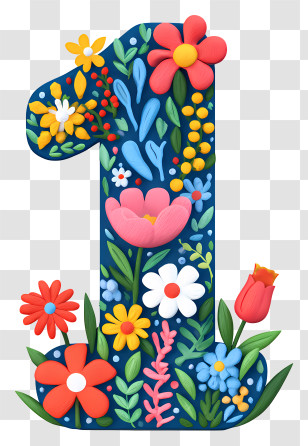 Number 1 Flowers - Number One With Floral Design Transparent PNG