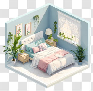 Bedroom - Cozy Bedroom With Plants Transparent PNG
