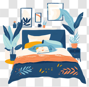 Bed Room Cartoon - Illustration Of A Stylish Modern Bedroom Transparent PNG