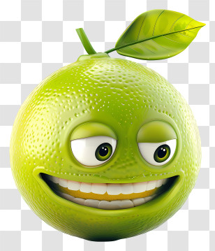 3d Cartoon Fruit - Smiling Cartoon Green Lime With Leaf Transparent PNG
