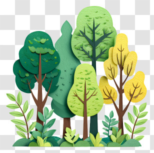 Paper Cut Forest - Cartoon Forest Scene Transparent PNG