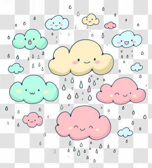 Raining - Cute Colorful Clouds With Rain Transparent PNG