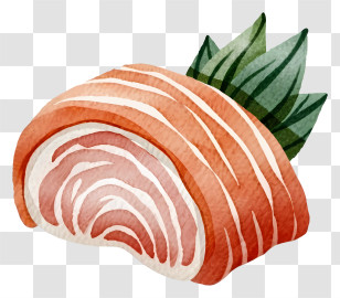 Cartoon - Watercolor Salmon Sushi Illustration Transparent PNG