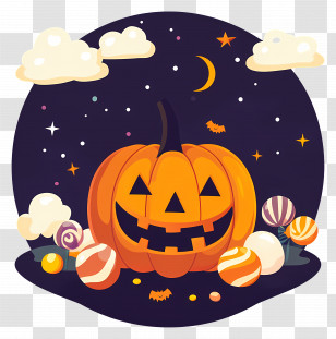 Halloween Pumpkin - Halloween Pumpkin And Candies Night Decor Transparent PNG