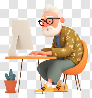 Old Man Working - Elderly Man Engaged With Computer Transparent PNG