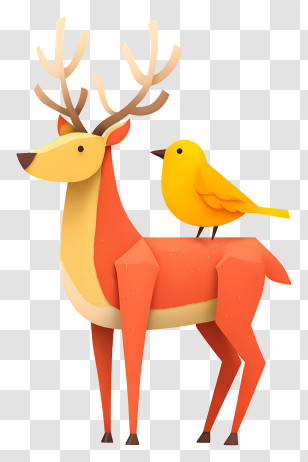 Deer And Bird - Origami Deer With Bird Transparent PNG