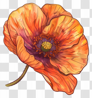 Poppy Flower - Vibrant Orange Poppy Flower Drawing Transparent PNG