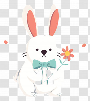 Easter Bunny - White Rabbit With Flower And Bowtie Transparent PNG