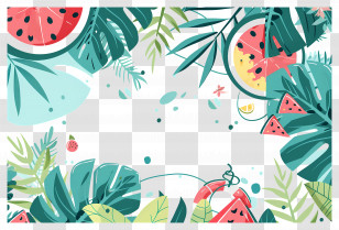 Summer Background - Tropical Frame Design With Watermelon And Leaves Transparent PNG