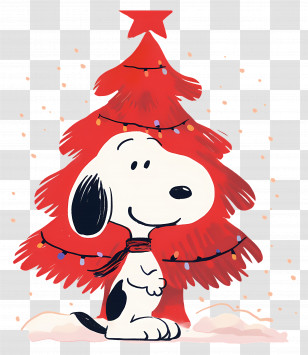 Snoopy - Cartoon Dog With A Red Christmas Tree Transparent PNG