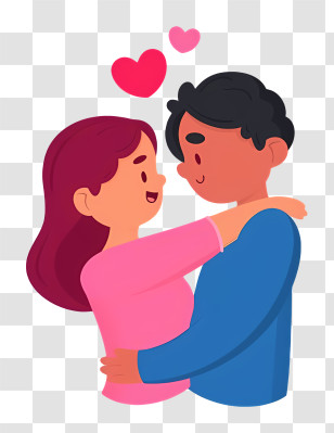 Love Couple - Romantic Cartoon Couple Illustration With Hearts Transparent PNG