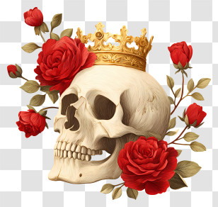 Human Skull With Crown - Skull With Crown And Roses Transparent PNG