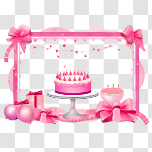 Birthday Frame - Pink Birthday Cake With Festive Decorations Transparent PNG