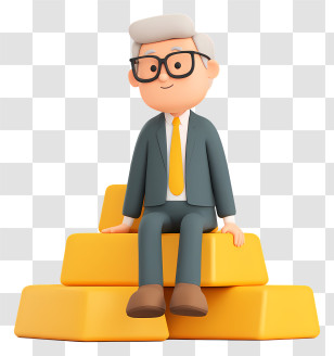 Businessman Sitting Gold Bars - Elderly Man Sitting On Gold Bars Transparent PNG