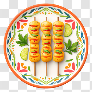Chicken Satay - Colorful Grilled Skewers On Decorative Plate Transparent PNG