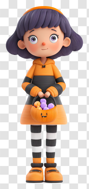 Halloween Girl With Candies - Halloween Girl With Candy Basket Transparent PNG
