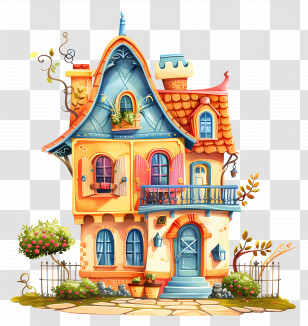 Cartoon House - Whimsical Cartoon Style Colorful House Transparent PNG