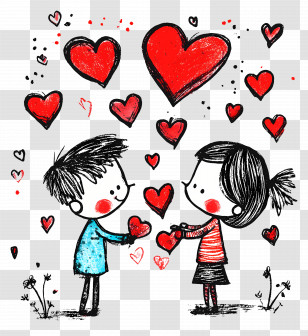 Valentines Day - Cute Love Doodle With Hearts Transparent PNG