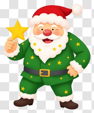 Christmas Santa Claus - Green Santa With Star Transparent PNG