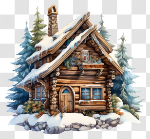 Log Cabin - Rustic Wooden Cabin Surrounded By Snow And Pines Transparent PNG