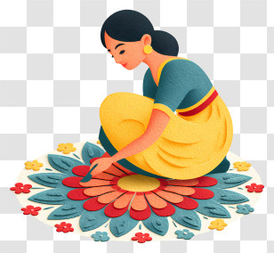 Indian Woman Making Rangoli - Woman Designing Rangoli On Floor Transparent PNG