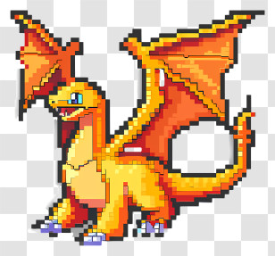 Charizard - Orange Dragon Pixel Art Transparent PNG