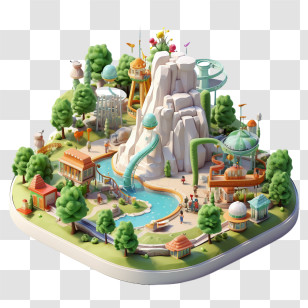 Park Day - Miniature Amusement Park With Rides Transparent PNG