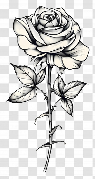 Rose Tattoo - Black And White Artistic Sketch Of A Rose Transparent PNG