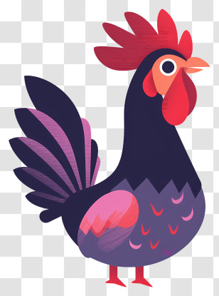 Rooster - Cartoon Chicken With Purple And Red Feathers Transparent PNG