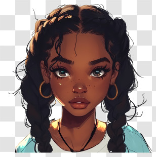 Black History Month - Animated Girl Portrait With Braided Hair Transparent PNG