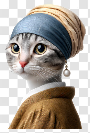 Cat With A Pearl Earring - Cat With Pearl Earring Transparent PNG