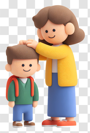 Get Ready For School - Mother And Son In Cartoon Style Transparent PNG