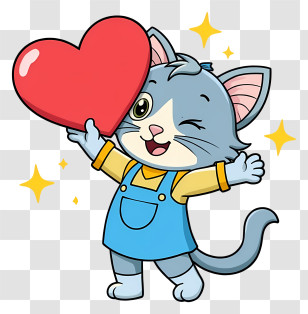 Cat Holding A Sign - Cartoon Cat Holding Heart Transparent PNG